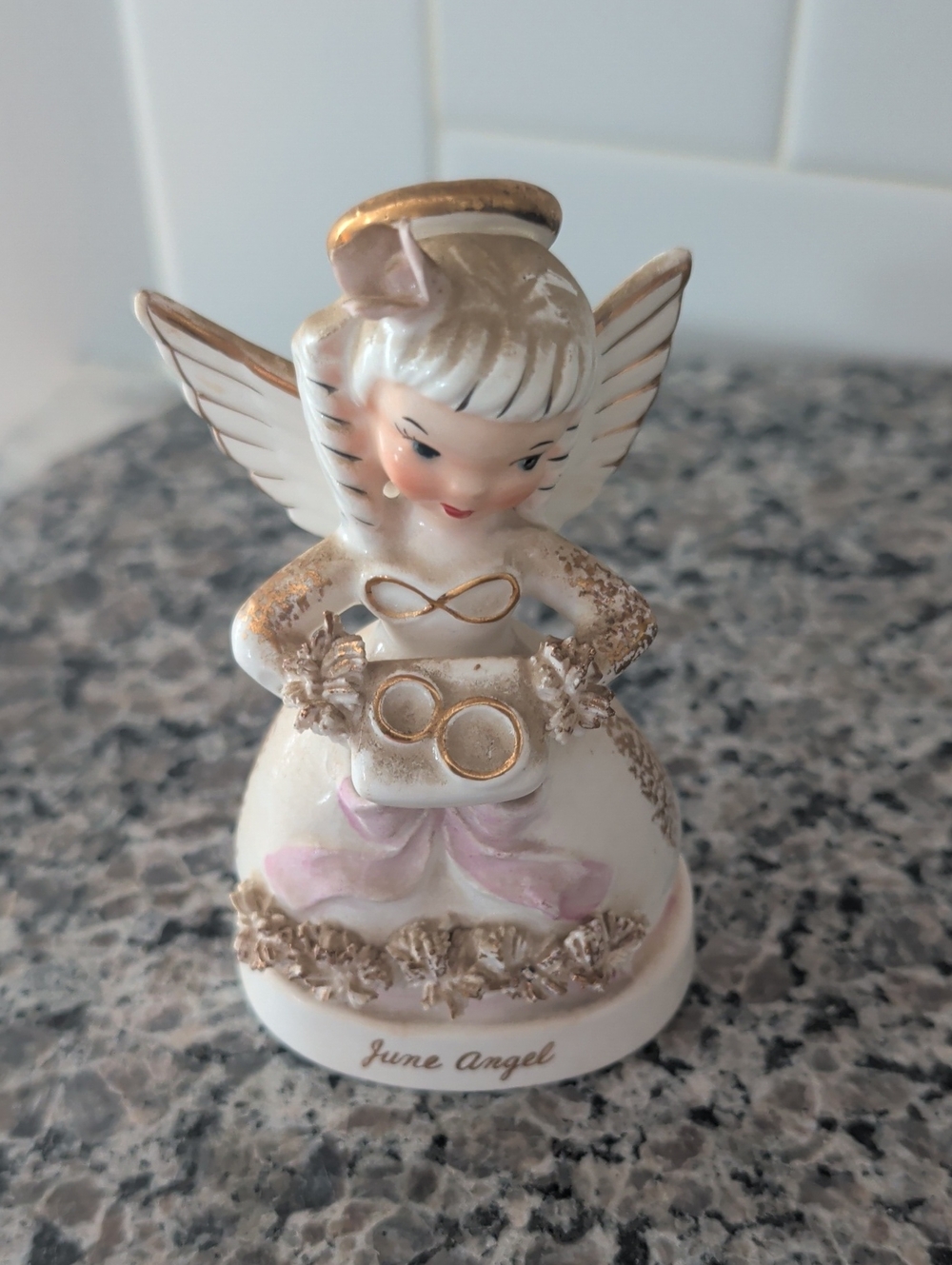 Vintage June Angel Porcelain Figurine with Gold Accents